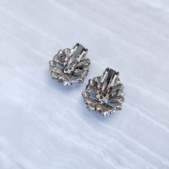 Vintage Clip On Earrings Stylish Smokey Tone Gems Large Regal Art Deco Style - Picture 5 of 5